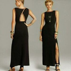 Free People Embroidered Black Sabrina Maxi Cut Out Dress Medium